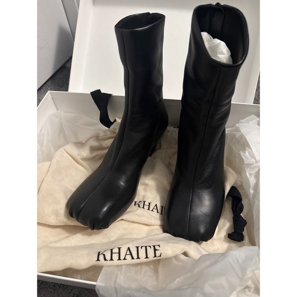 KHAITE Shoes - Khaite Normandy Black Leather Square Toe Ankle Boots Size 38 1335481-097